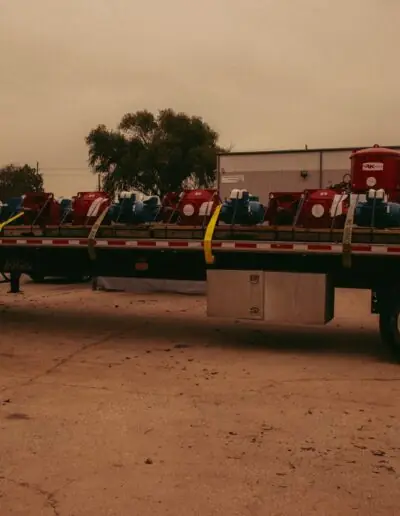 Drop Bearing Agitators and MAX2000 Gearboxes 2 MAX2000 gearboxes and drop bearing agitators loaded on a flatbed trailer for delivery