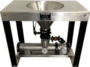 MAX2000 high shear mixing hopper on a stainless steel stand