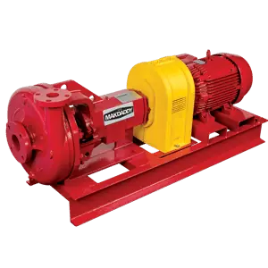 MAKDADDY centrifugal pump with yellow coupling guard and electric motor on a skid