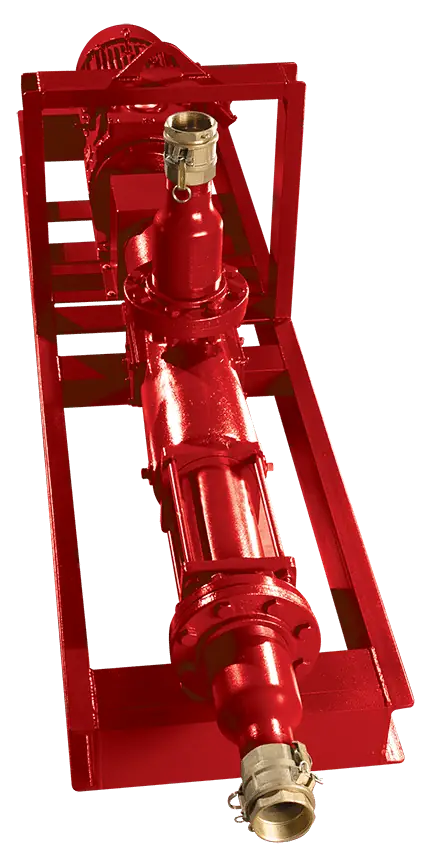 MAX2000 progressive cavity pump mounted on a red steel skid frame